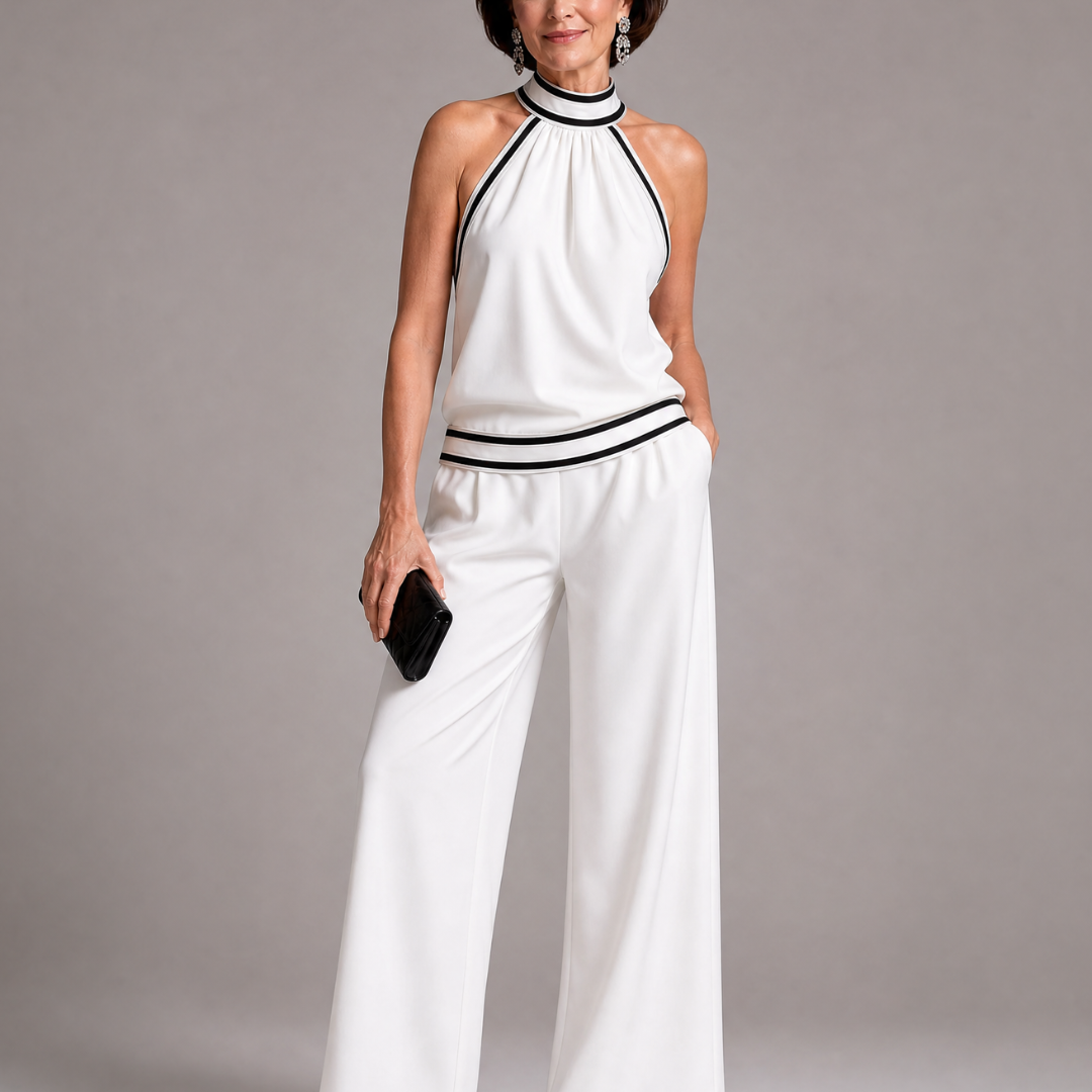 Zephyrine | Jumpsuit mit Kontrastbesatz und weit geschnittenem Bein