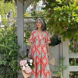 Zaria | Paisley-Print V-Ausschnitt Kurzarm Midi-Kleid