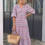 Mireya | Geometrisches Print Langarm Tiered Midi Kleid