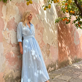 Zelith | Geknotetes Kragenflussendes Langarm-Midi-Kleid