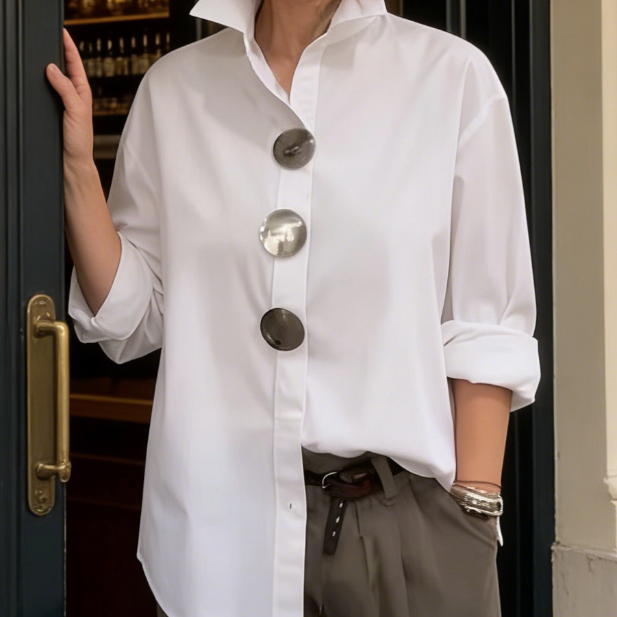 Rosalind | Statement-Knopf Stehkragenbluse