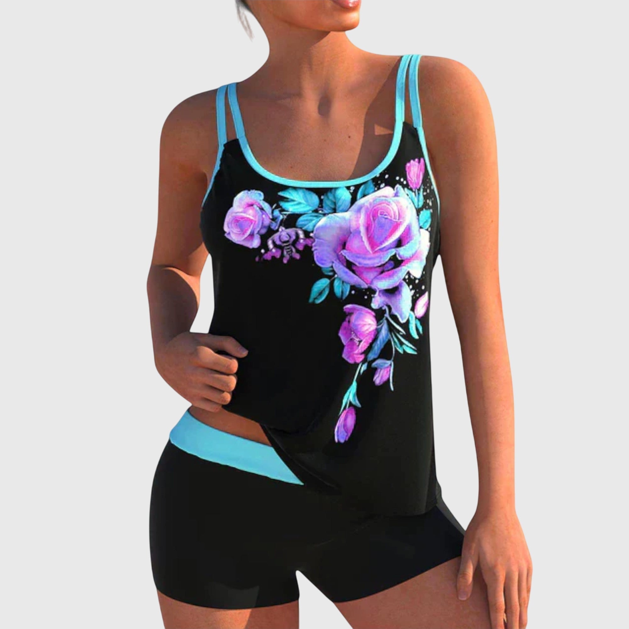 Flor | Blumen-Tankini mit Shorts, mit flachem Bauch-Effekt