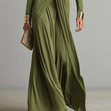 Oliv Maxi Kleid V-Ausschnitt