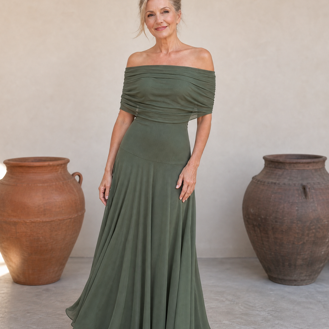 Valerinne | Off-Shoulder Drapiertes Oberteil Fließendes Maxikleid