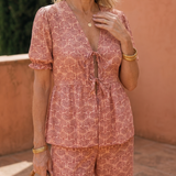 Somar | Floral Print Puff Sleeve Top und Gerade Hosen Set