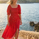 Delphine | Midi-Kleid mit quadratischem Ausschnitt und Blumenmuster