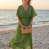 Elysia | V-Ausschnitt Drapiertes Taillenband Midi-Kleid