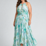 Portia | Plissiertes Halfter Kleid mit sanftem Blumenmuster in Midi-Länge