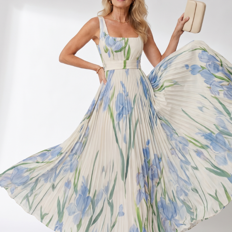 Ärmelloses Midi-Kleid mit Quadrat-Ausschnitt und eleganten Falten