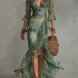 Aurora | Floral Maxi Kleid mit romantischem asymmetrischen Saum