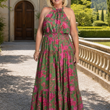 Elegantes rosa Midikleid mit Halterdekolleté