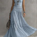 BLUES SPITZEN-BESETZTES OBERTEIL UND FALTENMAXIKLEID SET