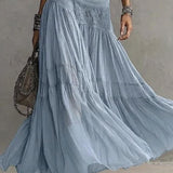 BLUES SPITZEN-BESETZTES OBERTEIL UND FALTENMAXIKLEID SET