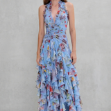 Belladina | Romantische Rosenfall Maxi-Kleid mit amerikanischem Ausschnitt