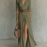 Elegantes Maxikleid Reverskragen Langarm