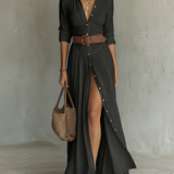 Elegantes Maxikleid Reverskragen Langarm