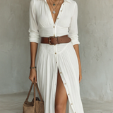 Elegantes Maxikleid Reverskragen Langarm