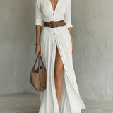 Elegantes Maxikleid Reverskragen Langarm