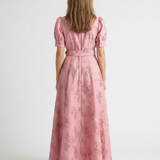 Xanthea | Kurzärmeliges, tailliertes, floral strukturiertes Maxi-Hemdkleid
