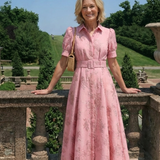 Xanthea | Kurzärmeliges, tailliertes, floral strukturiertes Maxi-Hemdkleid