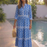 Ysolde | Midi-Kleid mit 3/4-Ärmeln und Kettenmuster