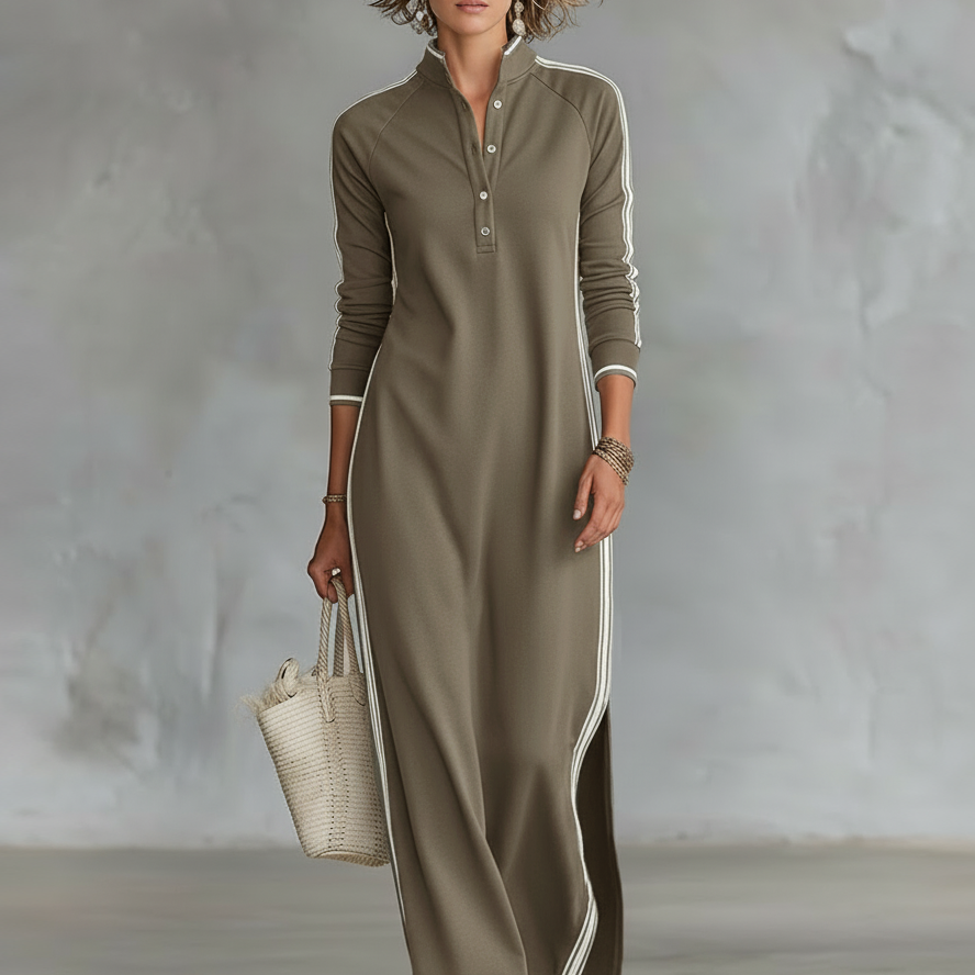 Weiches Maxi Kleid Knopfkragen