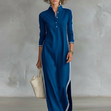 Weiches Maxi Kleid Knopfkragen
