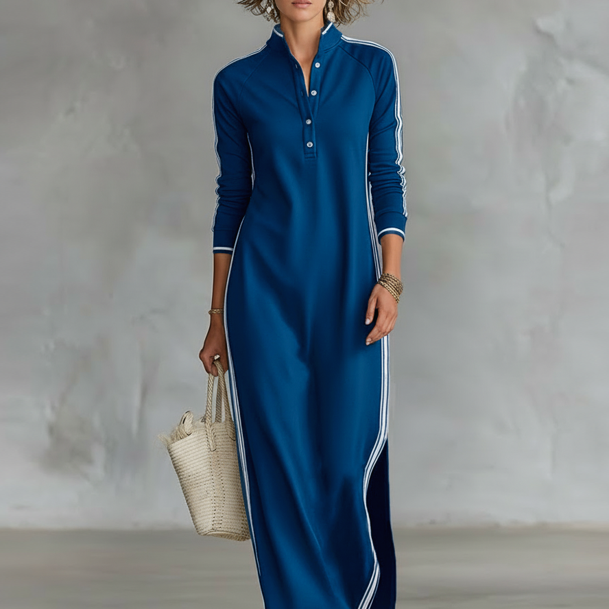 Weiches Maxi Kleid Knopfkragen