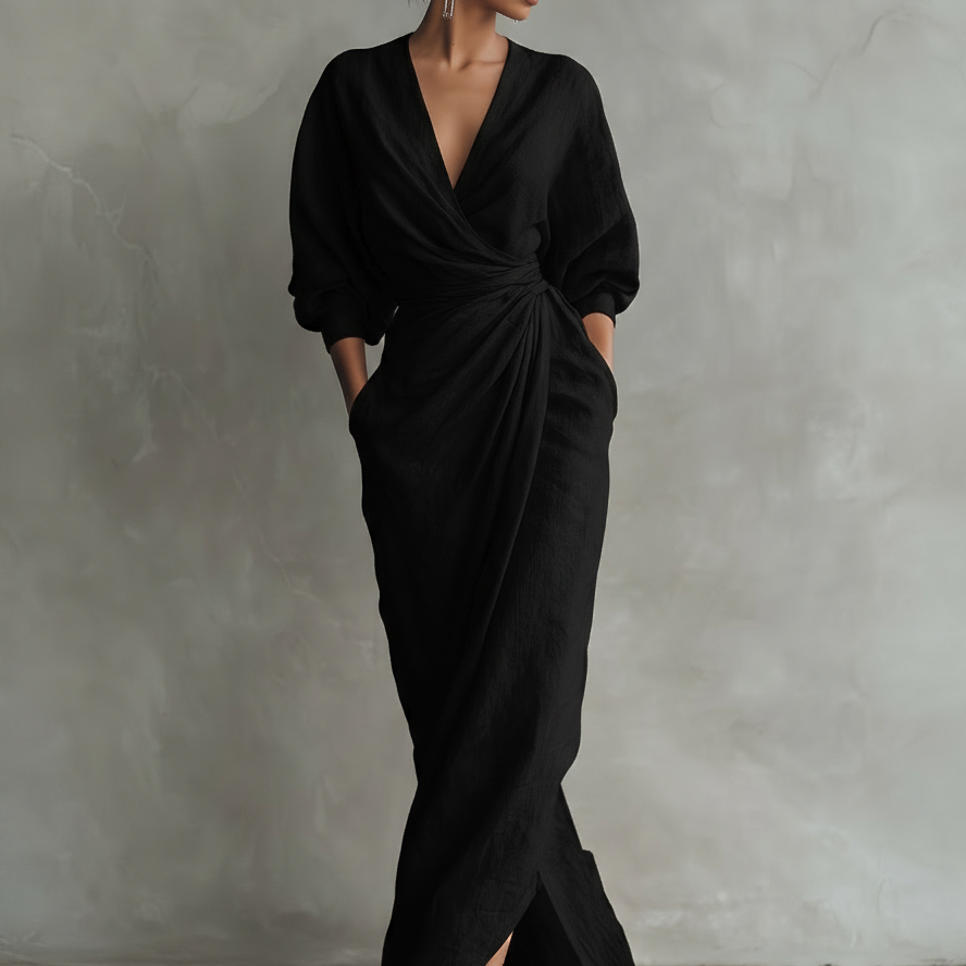 Rosa Maxi Kleid V-Hals