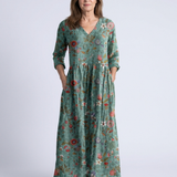 Marina | Florales V-Ausschnitt Maxikleid mit drei Viertelärmeln