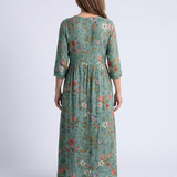 Marina | Florales V-Ausschnitt Maxikleid mit drei Viertelärmeln