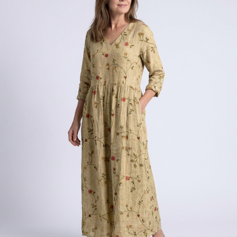 Marina | Florales V-Ausschnitt Maxikleid mit drei Viertelärmeln