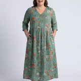 Marina | Florales V-Ausschnitt Maxikleid mit drei Viertelärmeln