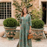 Marina | Florales V-Ausschnitt Maxikleid mit drei Viertelärmeln