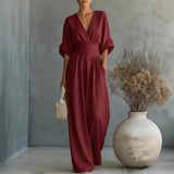 Elegantes V-Ausschnitt Kleid, Offene Rückseite und Fließende Ärmel