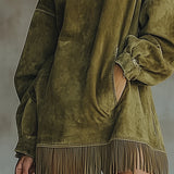 Amalia | Kleid mit hohem Kragen und Fransen