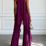 Lila Halterloser Ärmelloser Eleganter Top mit Hose Zweiteiliges Set