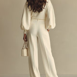 Sophie Rippstrick Crew-Neck-Top und hochtaillierte weite Hose