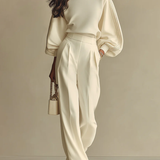 Sophie Rippstrick Crew-Neck-Top und hochtaillierte weite Hose