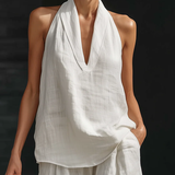 Lila V-Ausschnitt ärmelloses Top und weite Hose Set