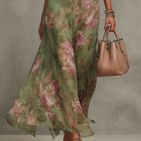 Serena | Grünes Floral Maxikleid mit Halterneck