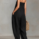 Lila Trägerloser Jumpsuit