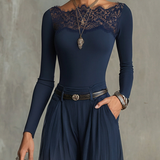Serena Spitzen-Panel Top & Durchsichtige Weite-Hosen Set