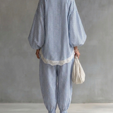 Sofia Blau Gestreiftes Zweiteiliges Set