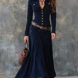 Mavis™ Elegantes Wildleder-Maxikleid + GRATIS Gürtel