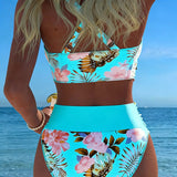 Clara | Bikini mit kontrastierendem Blumenmuster und Schlitz