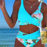 Clara | Bikini mit kontrastierendem Blumenmuster und Schlitz