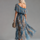 Selvaggia | Leopardenmuster Off-Shoulder Maxi Kleid