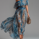 Selvaggia | Leopardenmuster Off-Shoulder Maxi Kleid