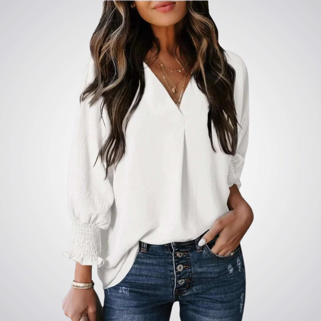 LEILA™ – Klassische V-Ausschnitt Tunika Bluse